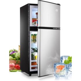 Compact Refrigerator Mini Fridge With Freezer (Option: Silver)