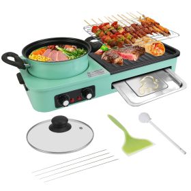 1600W Smokeless Non-Stick Korean BBQ Grill (Color: Green)